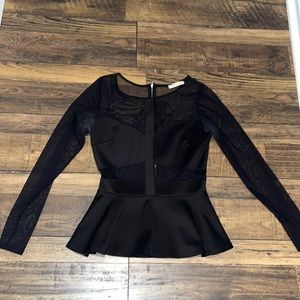 Black sheer sleeve peplum top